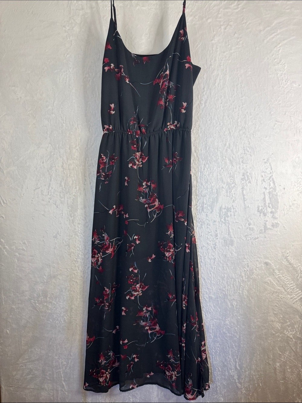 Black Floral Slip Dress with Spaghetti Straps